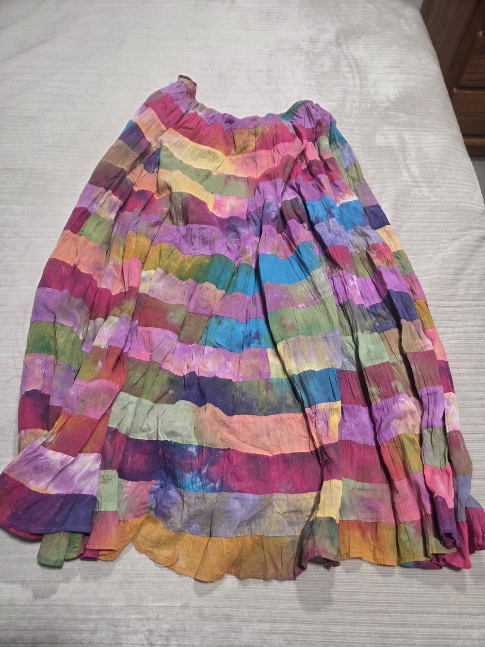 Multicolor Tiered Boho Midi Skirt - Vibrant Patchwork Stripes